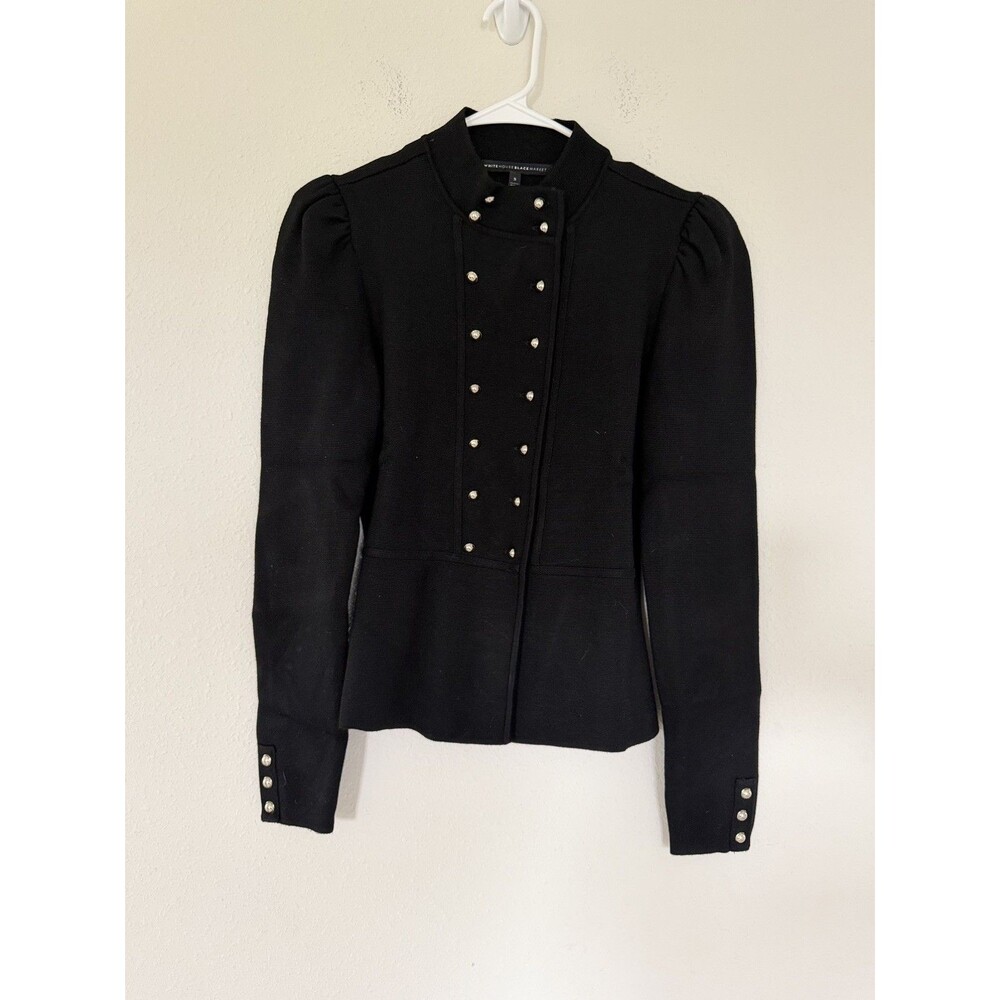 White House Black Market Military Band Jacket Black Double Breasted Small